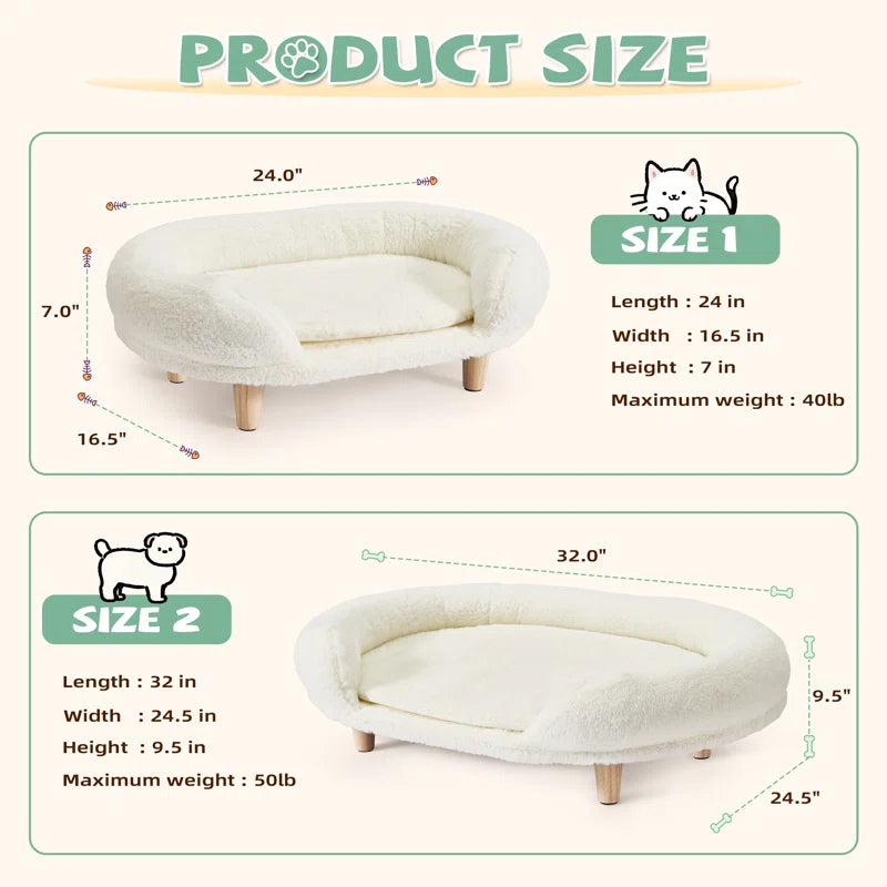 2-Piece Set Pet Beds for Medium Dogs and Cats, Thick Foam Pet Sofa with Removable Cover and Solid Wood Legs