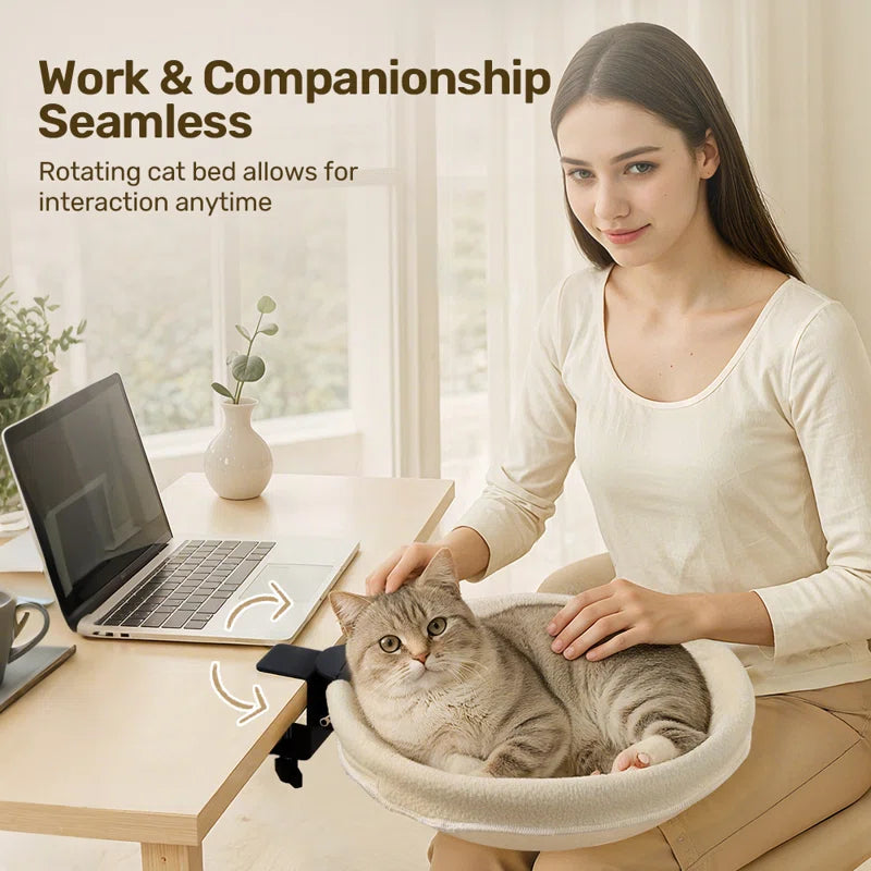 Cat Desk Bed, Pet Desk 360° Rotation, Cozy Soft Indoor Cat Bed for Desk