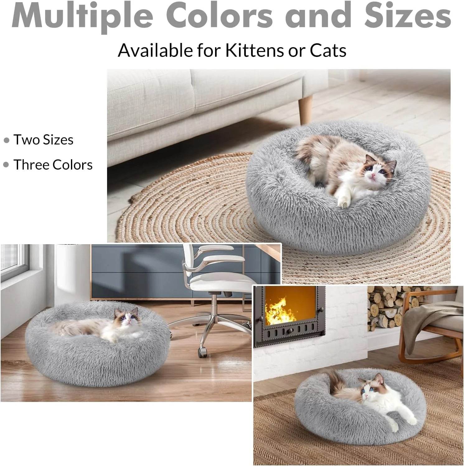 Cat Bed for Indoor Cats, Fluffy round Self Warming Calming Soft Plush Donut Cuddler Cushion Pet Bed for Small Dogs Kittens, 20 Inches - The Max & Rex Collection