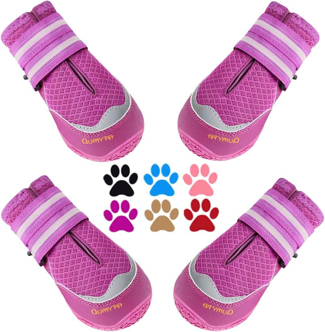QUMY 2PCS Dog Boots for Large Dogs, Medium Dog Shoes & Paw Protectors for Hot Pavement, Summer Heat Protection, Mesh Breathable Nonslip Dog Booties for Hardfloors, Walking Running Hiking Red Size 2 - The Max & Rex Collection