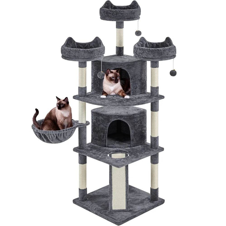 Renwick 69in Large Cat Tree Tower with Condos &amp; Scratching Board - Dark Gray - The Max & Rex Collection