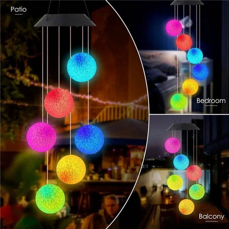 Solar Garden Wind Chime – LED Color-Changing Lights with Crystal Ball & Hummingbird Design - The Max & Rex Collection
