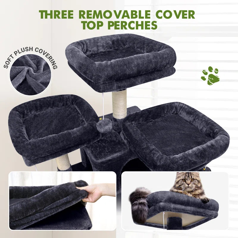 CT81F Big Cat Tower for Indoor Cats, XXL Cat Tree with Scratching Post, Hammock, Perches, Condos, and Hanging Baskets for Multiple Adult Cats