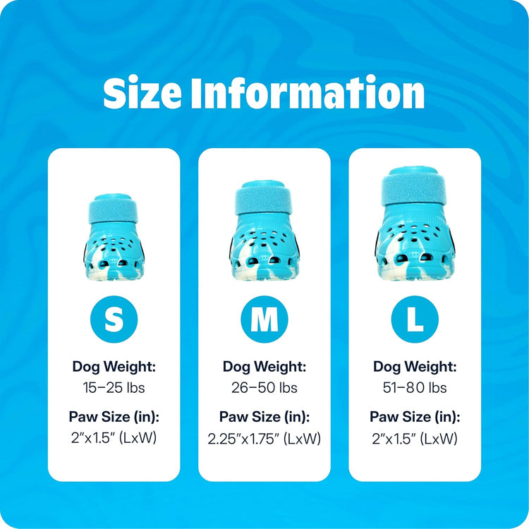 Barkbox Aqua Crocs Dog Shoes – Set of 4 Glow-In-The-Dark Dog Booties with EVA Foam, Adjustable Strap & Non-Slip Sole – Comfortable Paw Protection for Large Breeds (51-80 Lbs)