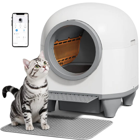 Self Cleaning Litter Box, 90 L Automatic Cat Litter Box for Multiple Cats with Safety Protection/App Control/Mat/1 Roll Garbage Bags