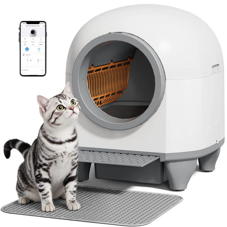 Self Cleaning Litter Box, 90 L Automatic Cat Litter Box for Multiple Cats with Safety Protection/App Control/Mat/1 Roll Garbage Bags