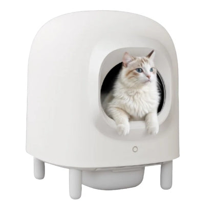 Self Cleaning Cat Litter Box, App Control, Safety Protection, Automatic Smart Robot Litter Box for Multiple Cats, with Garbage Bags&Plastic Air Filter, Black& White