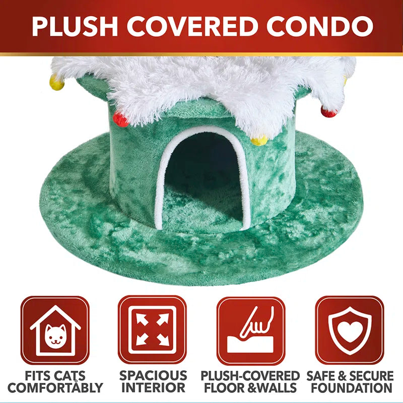 66" H 3 Tier Noble Fir Cat Christmas Tree with Removable Skirt & Scratching Post