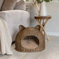 Emiliann Cat Ear Coastal Handwoven Rattan Cat Bed with Machine-Washable Cushion
