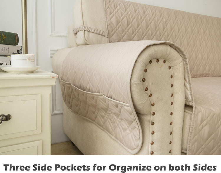 Ameritex Loveseat Cover Water-Resistant Quilted Furniture Protector with Back Nonslip Paws Slipcover for Dogs, Kids, Pets Loveseat Slipcover Stay in Place for Leather (54", Beige)