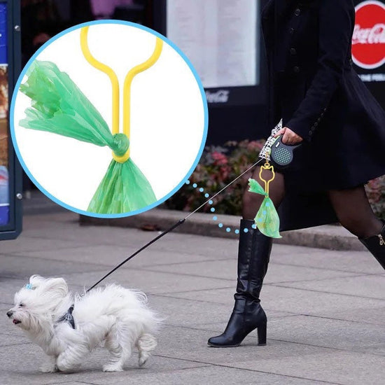 Hands free poop holder/waste bag holder dog head shape