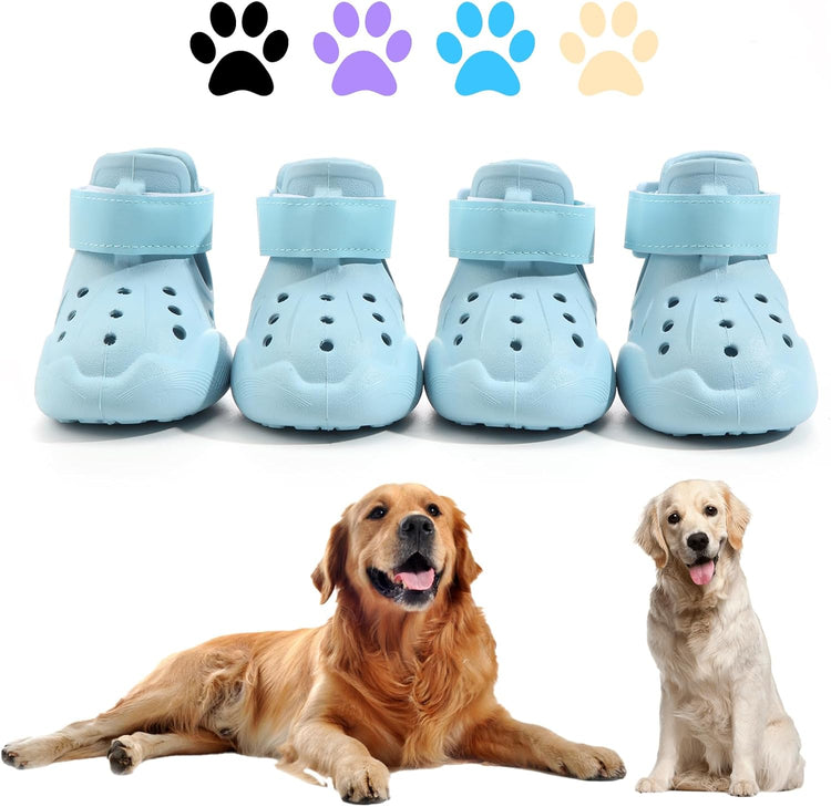 Dog Shoes, Dog Sandals for Hot Pavement, Non-Slip Waterproof Dog Booties for Winter Snowy Day and Summer, Adjustable Straps Easy-Clean Beach Outdoor Pet Boots Rugged Sole-4Pcs Beige