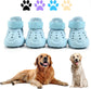 Dog Shoes, Dog Sandals for Hot Pavement, Non-Slip Waterproof Dog Booties for Winter Snowy Day and Summer, Adjustable Straps Easy-Clean Beach Outdoor Pet Boots Rugged Sole-4Pcs Beige