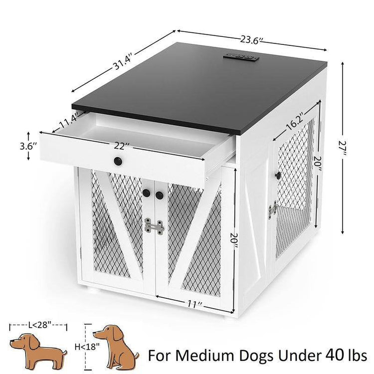 Furniture-Style Wooden Dog Crate End Table with USB Charging, Storage Drawer & Double Latch – For Medium Dogs up to 40 lbs - The Max & Rex Collection