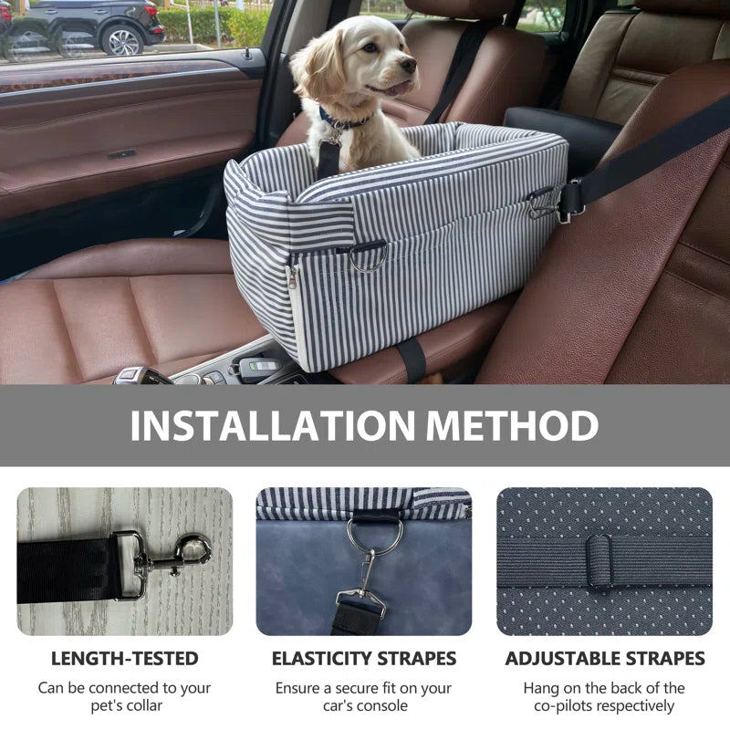 Man Friend Comfort Small Dog Car Seat Center Console Carrier Pet Travel Bed