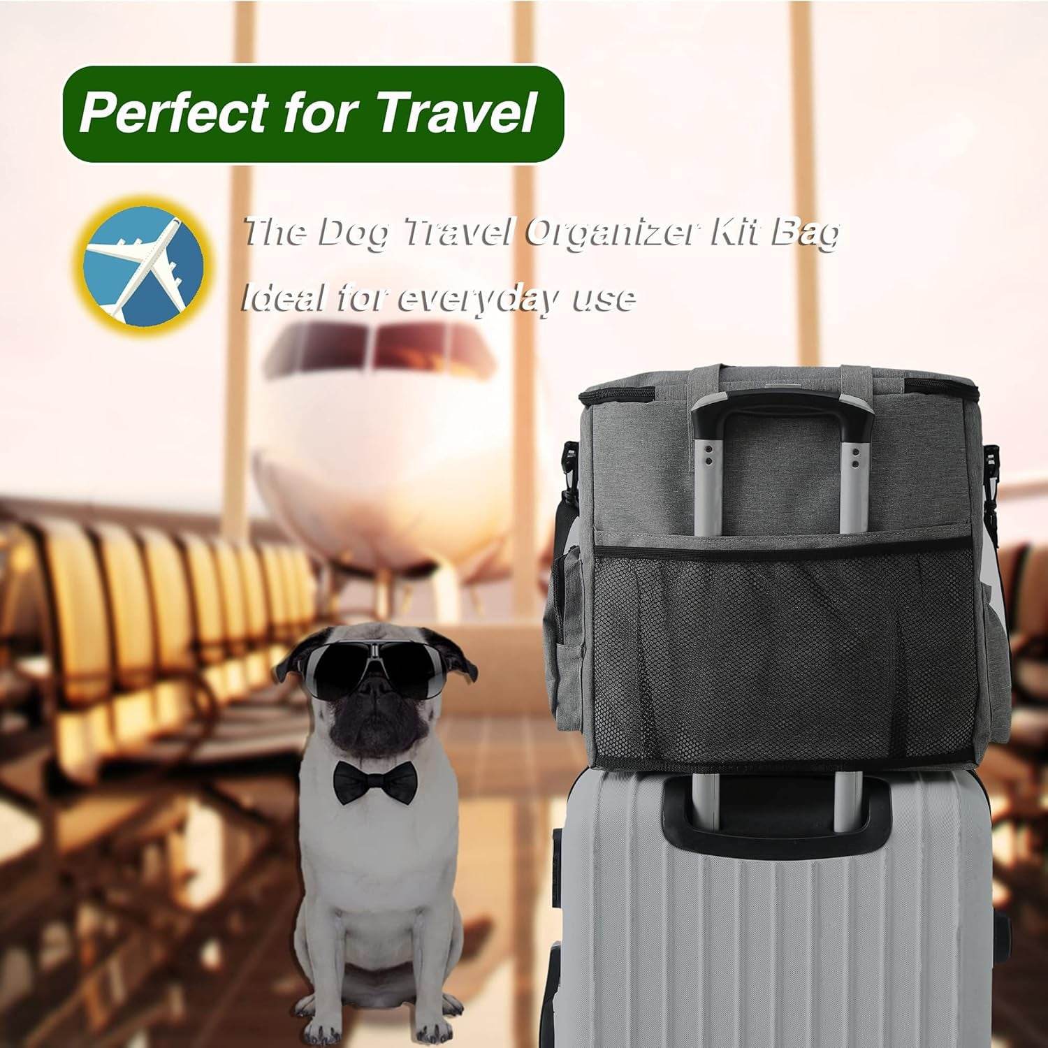 Dog Travel Bag Airline Approved Travel Set for Dogs of Stores All Your Dog Accessories - Includes Travel Bag, 2X Food Storage Containers and 2X Collapsible Dog Bowls (Grey) - The Max & Rex Collection