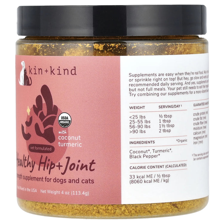 Organic Hip & Joint Supplement for Dogs & Cats - Vet Formulated with Turmeric, Black Pepper & Coconut - Natural Supplement for Dog & Cat Joint Support & Health - Made in USA