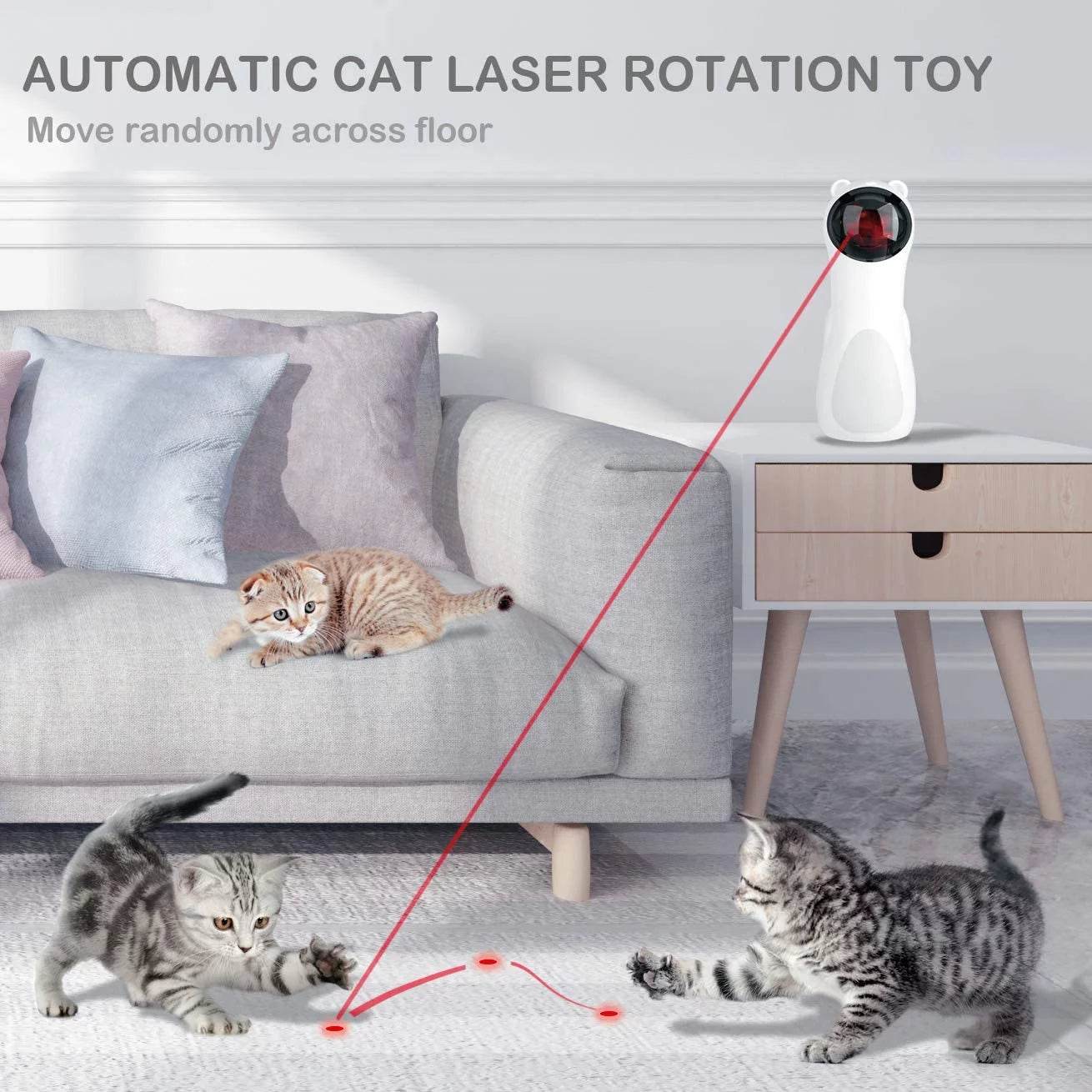 Automatic Cat Laser Toy, Interactive Pet Laser Toys for Indoor Cats and Kittens, 5 Random Patterns, USB Charging or Battery Powered, Random Rotating Light Pet Toy - The Max & Rex Collection