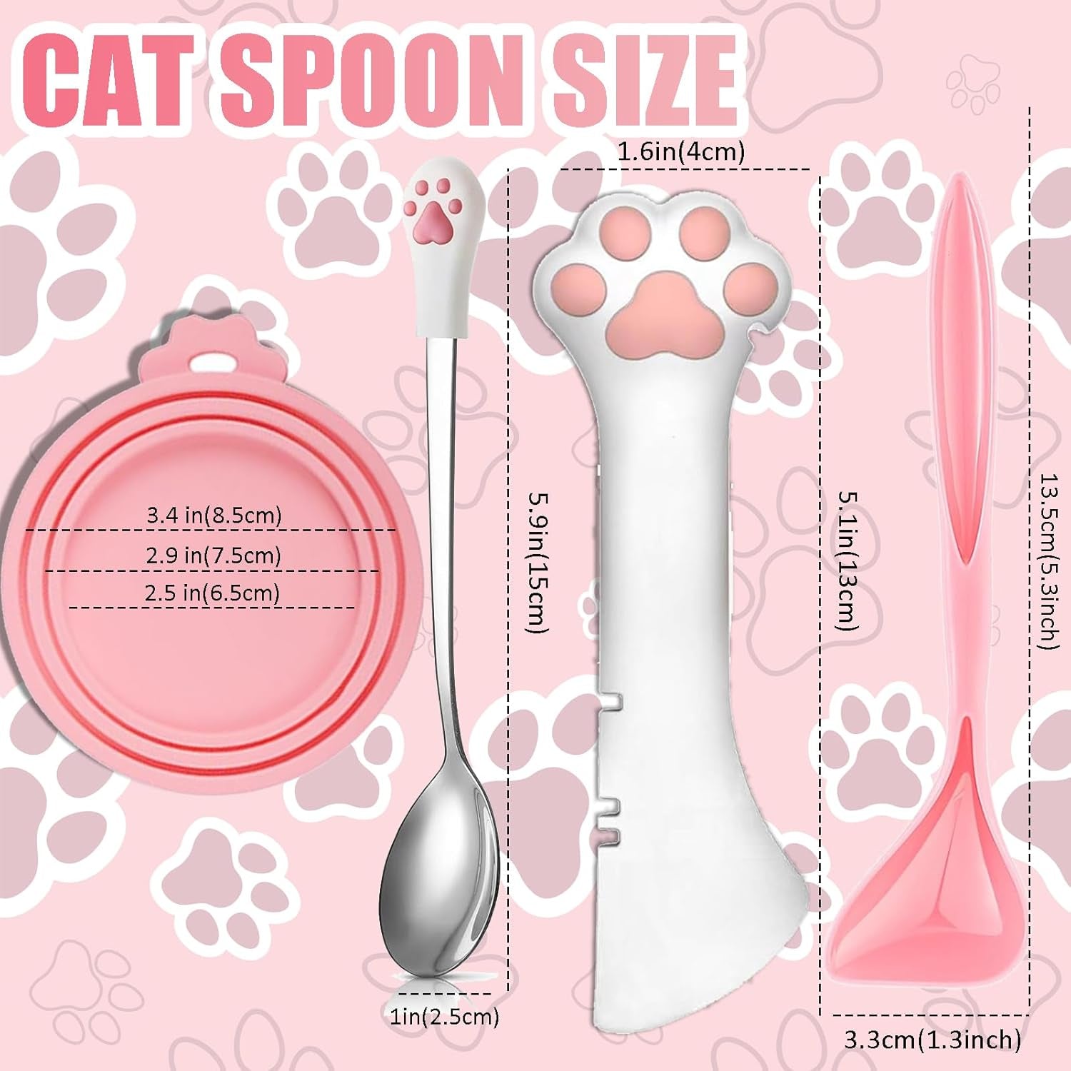 5 Pcs Pet Food Can Supplies Set - Dog and Cat Food Lid, Can Opener, Spoons for Wet Food (Pink)