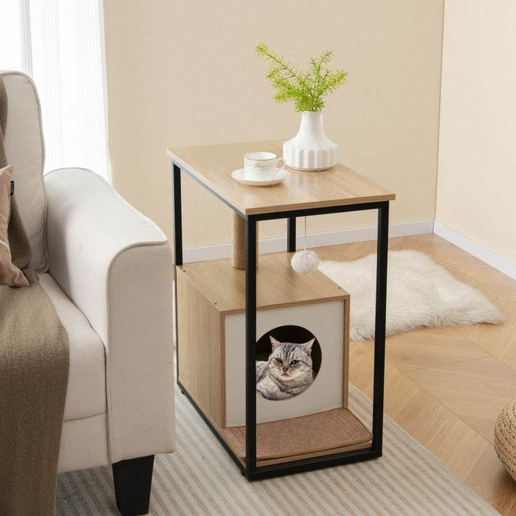 Modern Cat End Table with Scratching Post - The Max & Rex Collection