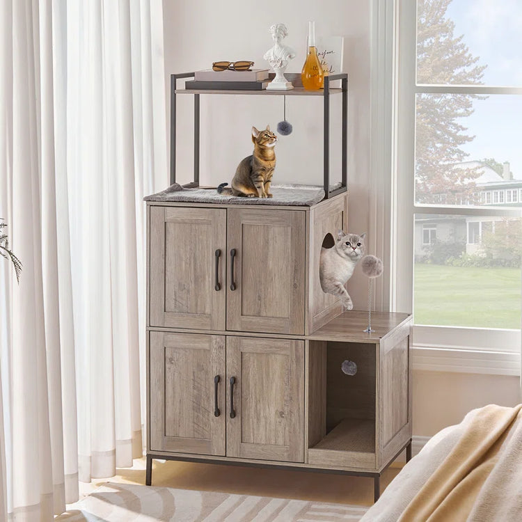 2 in 1 Hidden Cat Litter Box Enclosure Furniture