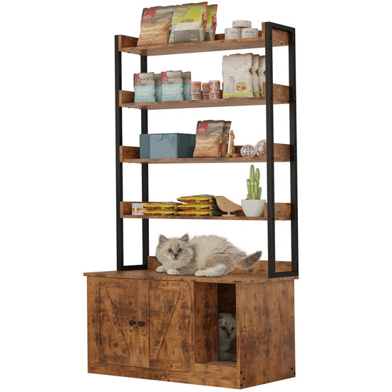 Litter Box Enclosure with Shelves and Doors