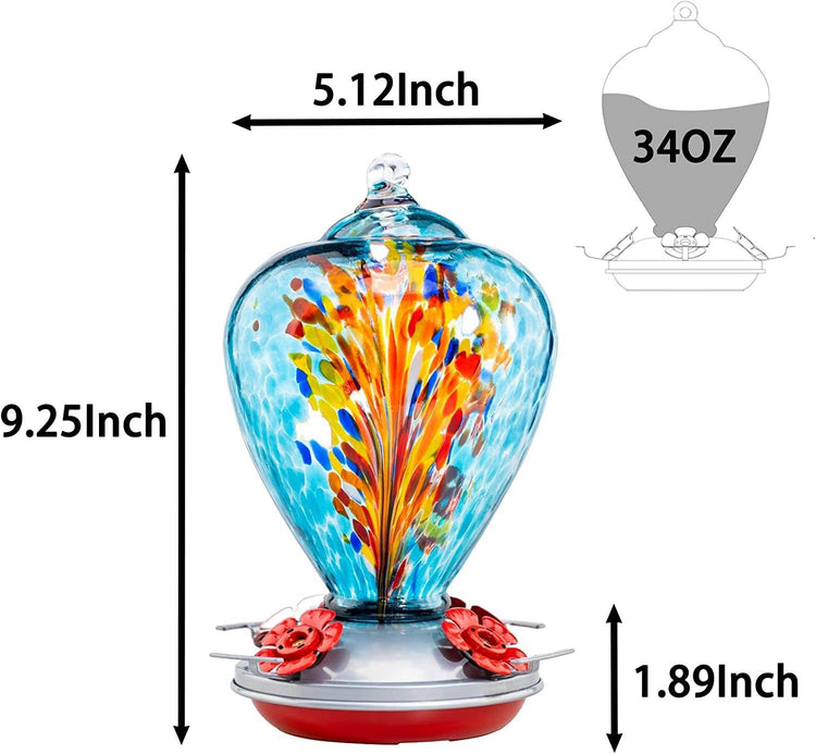 Muse Garden 34oz Blown Glass Hanging Hummingbird Feeder - The Max & Rex Collection