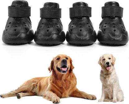 Dog Shoes, Dog Sandals for Hot Pavement, Non-Slip Waterproof Dog Booties for Winter Snowy Day and Summer, Adjustable Straps Easy-Clean Beach Outdoor Pet Boots Rugged Sole-4Pcs Beige