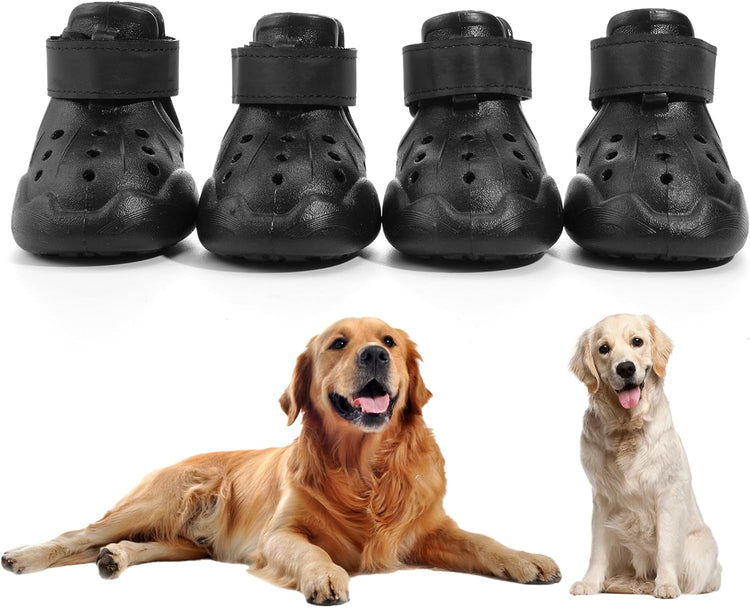 Dog Shoes, Dog Sandals for Hot Pavement, Non-Slip Waterproof Dog Booties for Winter Snowy Day and Summer, Adjustable Straps Easy-Clean Beach Outdoor Pet Boots Rugged Sole-4Pcs Beige