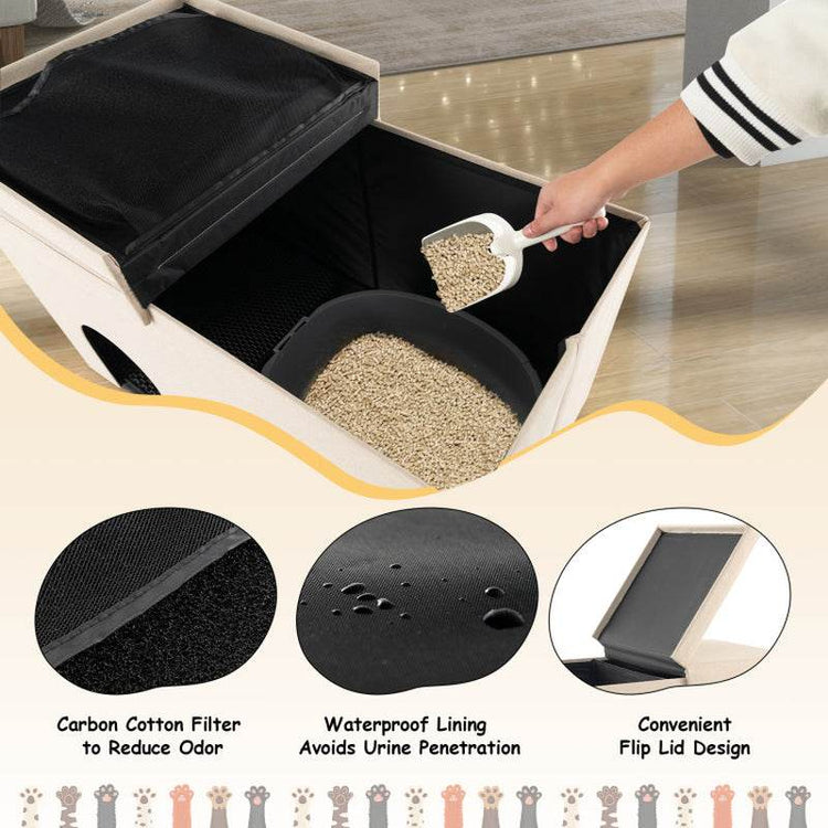 Cat Litter Box Enclosure Hidden Furniture with Urine Proof Litter Mat - The Max & Rex Collection
