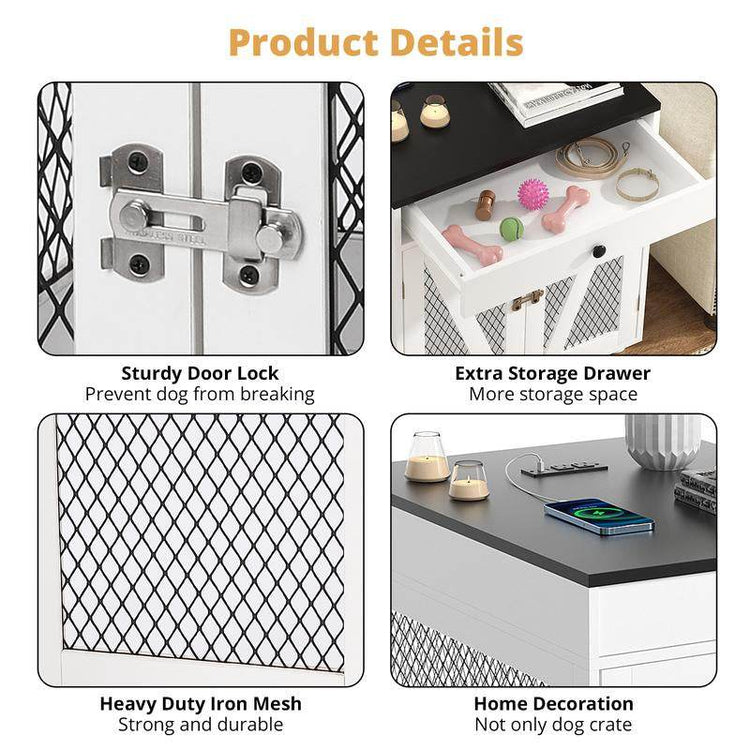Furniture-Style Wooden Dog Crate End Table with USB Charging, Storage Drawer & Double Latch – For Medium Dogs up to 40 lbs - The Max & Rex Collection