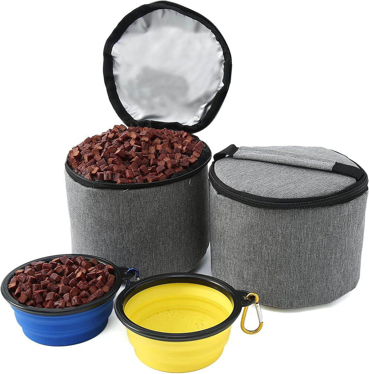 Dog Travel Bag Airline Approved Travel Set for Dogs of Stores All Your Dog Accessories - Includes Travel Bag, 2X Food Storage Containers and 2X Collapsible Dog Bowls (Grey) - The Max & Rex Collection