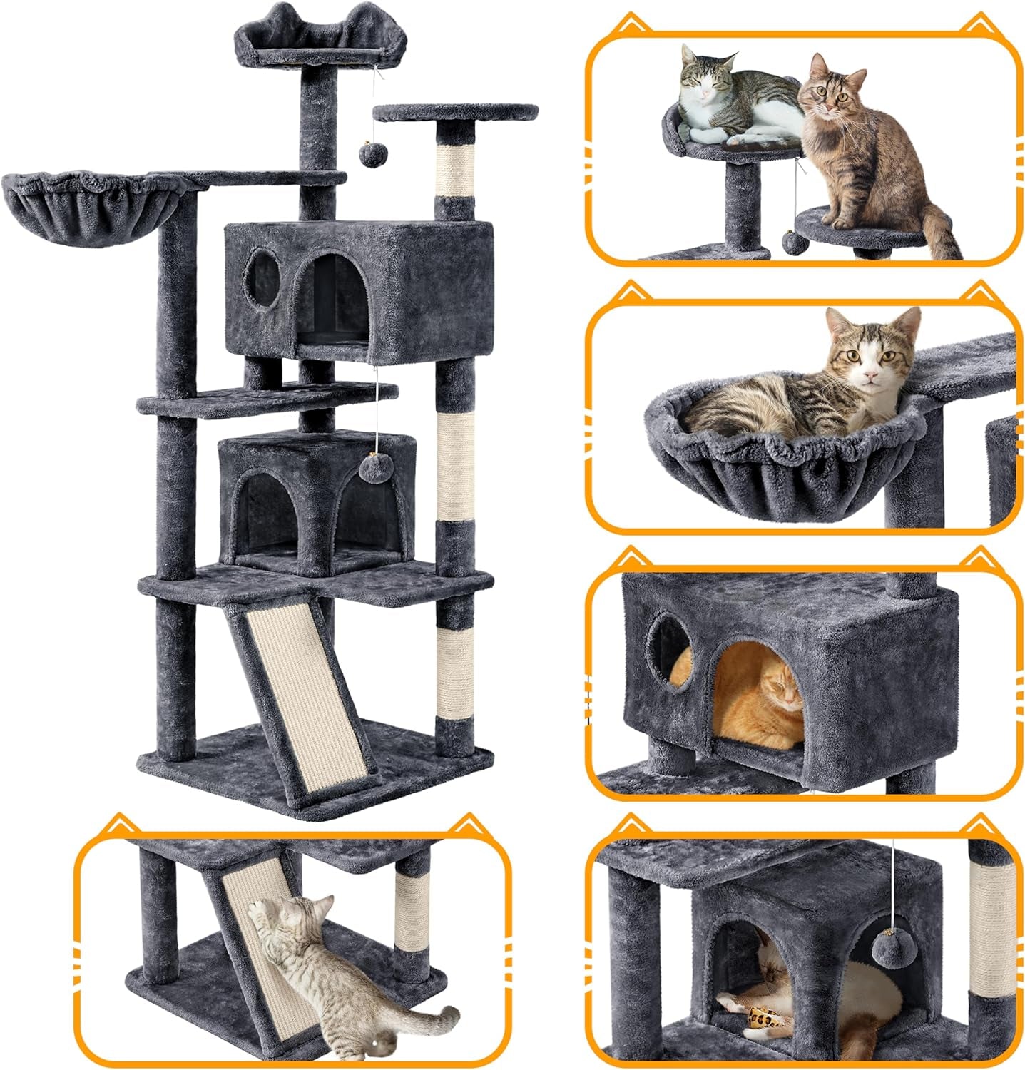 Topeakmart 57 Inches Multi-Level Cat Tree Cat Condo with Scratching Posts Kittens Activity Tower Pet Play House Furniture - The Max & Rex Collection