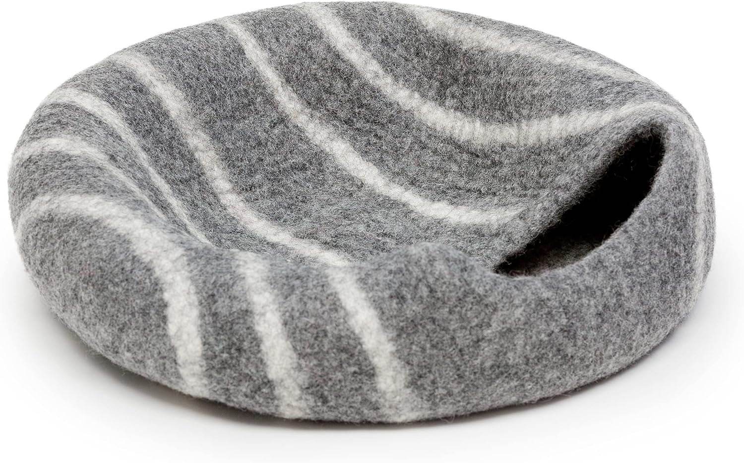 KOTE Cat Cave & Dog Cave | Enclosed Cat Bed | Cat Hideaway | Pod Kitten Bed | Grey Stripe - The Max & Rex Collection