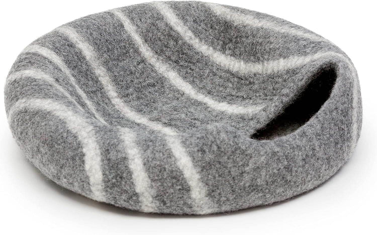 KOTE Cat Cave & Dog Cave | Enclosed Cat Bed | Cat Hideaway | Pod Kitten Bed | Grey Stripe - The Max & Rex Collection