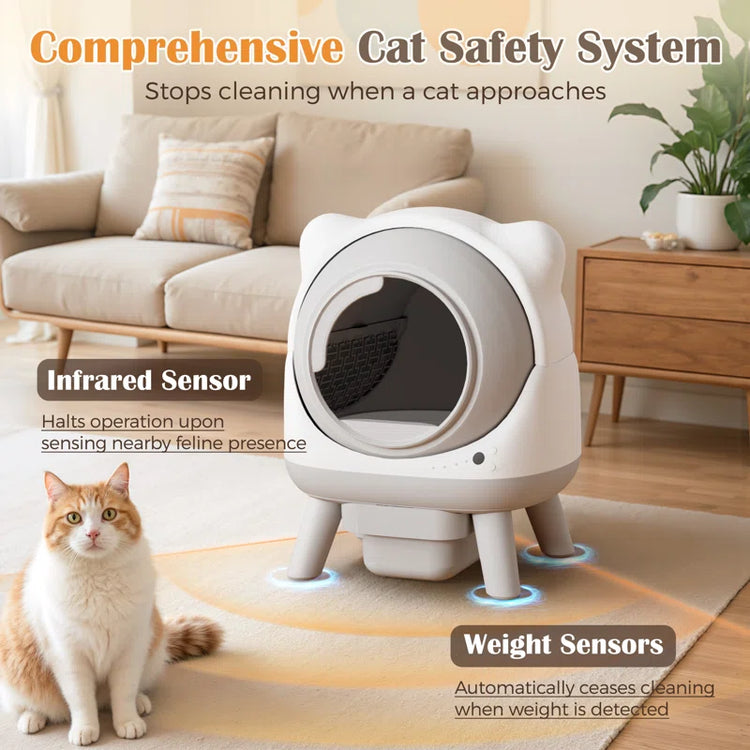 Cute Cat-Ear Self-Cleaning Automatic Cat Litter Box with Smart Sensors - App Control, Health Monitoring