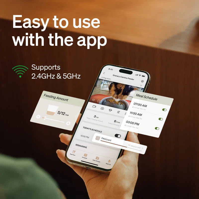 Granary WIFI Smart Phone Control Automatic Cat & Dog Feeder with Camera, White, 5-L