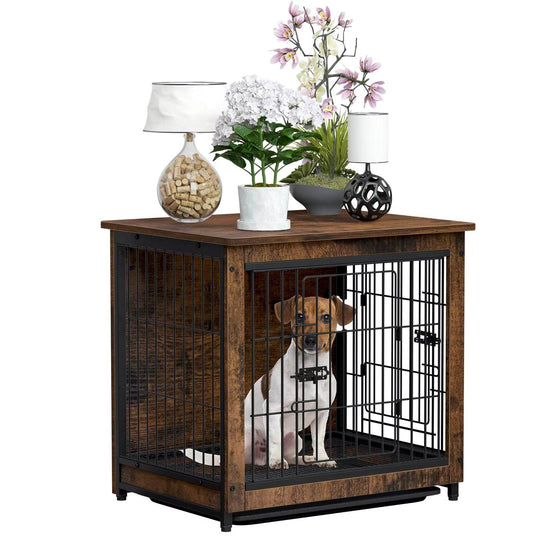 Spacious Dog Cage Furniture End Table Pet Kennel Crate Indoor Wooden Furniture Brown Medium and Large Animal Cage - The Max & Rex Collection