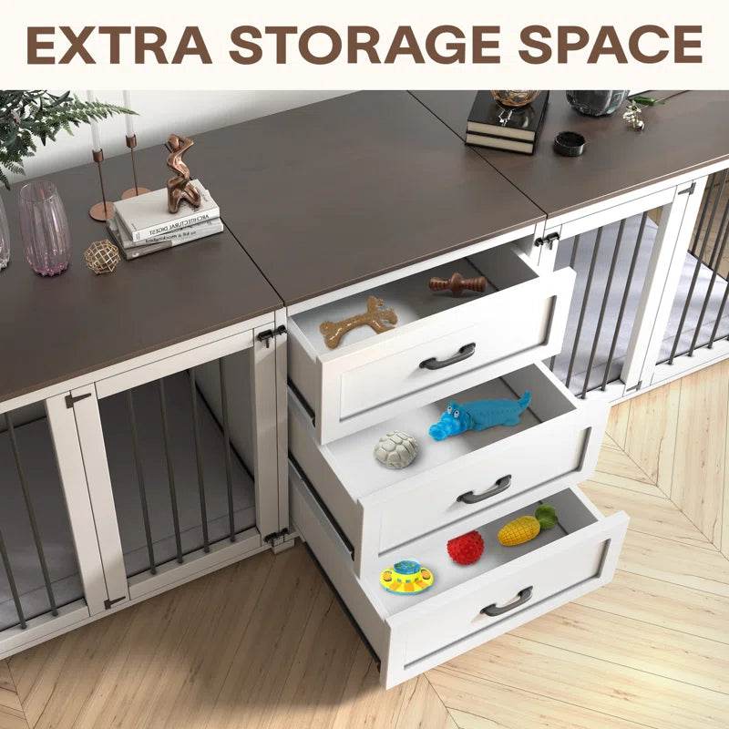 Furniture Style Wooden Dog Crate with 3 Drawers - The Max & Rex Collection