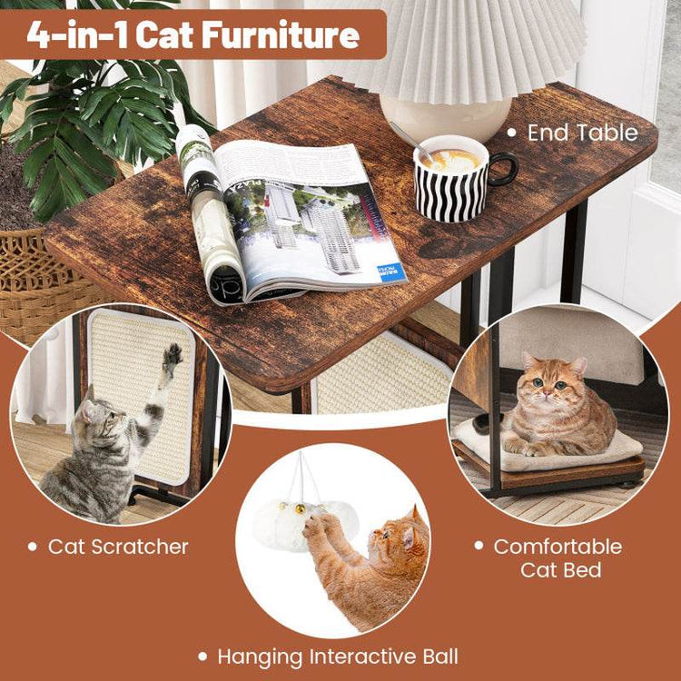 Modern C-Shaped Cat Side Table with Scratching Board - The Max & Rex Collection