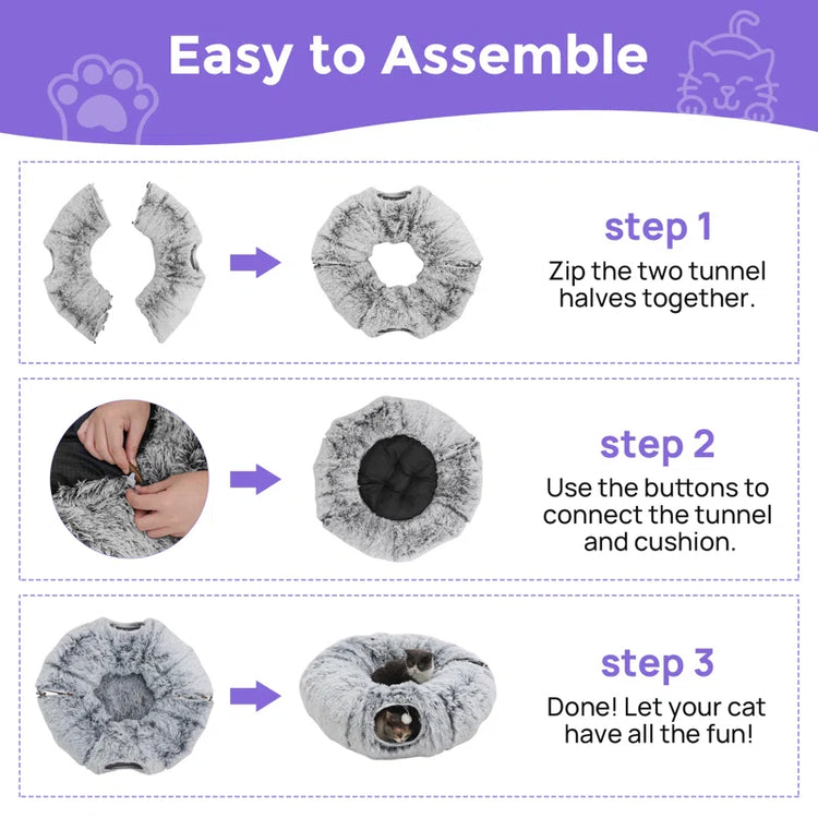 Cat Tunnel with Cat Bed for Indoor Cats, Multifunctional Cat Playground Toys Hideplace for Small Medium Large Cats