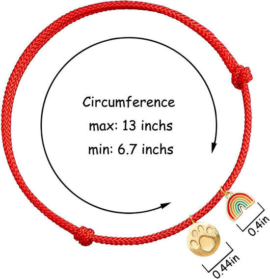 Pet Memorial Bracelet with Rainbow Bridge & Paw Print Charm - Adjustable Red String Pet Loss Gift | Dog Cat Memory Jewelry - The Max & Rex Collection