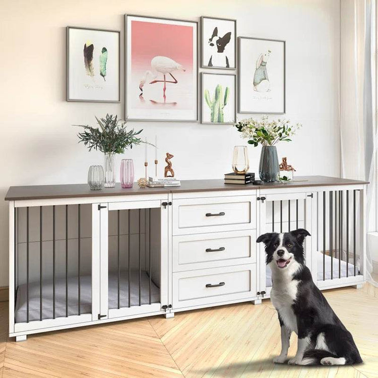 Furniture Style Wooden Dog Crate with 3 Drawers - The Max & Rex Collection