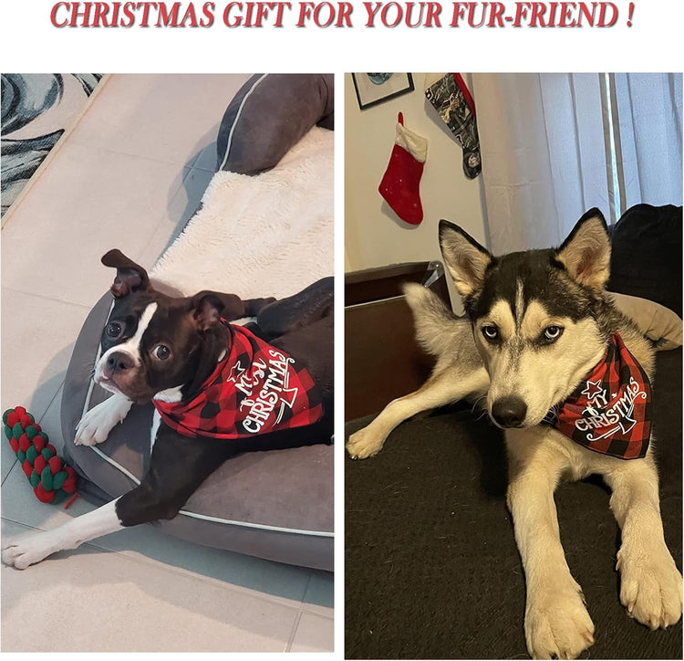 Dog First Christmas Bandana,Red Plaid Xmas Puppy Scarf