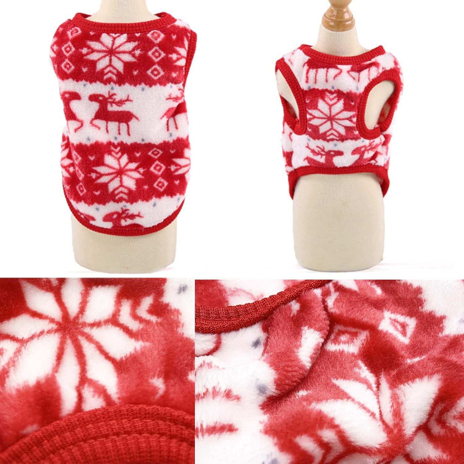 QETRABONE Small Dog Pet Cat Christmas Costume Sweater, Pet Supplies Costume Xmas Clothes Dog Jumpers Snowflake Elk Pattern Christmas Outfits for Dogs Puppy Kitten Cats (Large, Red Snowflake)