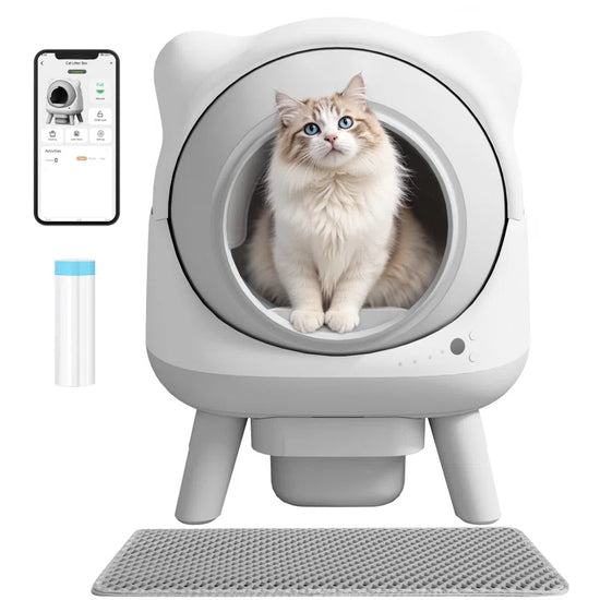 Cute Cat-Ear Self-Cleaning Automatic Cat Litter Box with Smart Sensors - App Control, Health Monitoring
