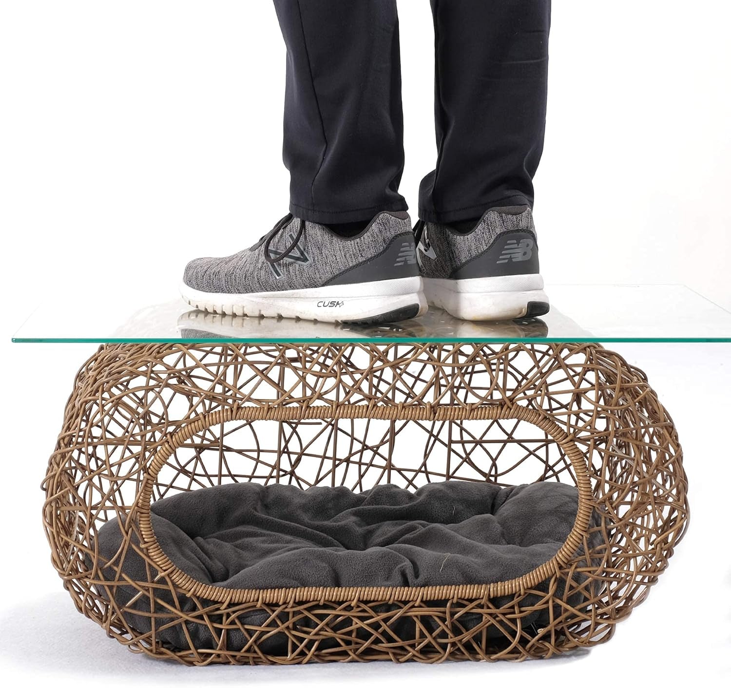 Fun Stackable Cat Condo for Indoor Cats - Interactive Play Faux Rattan Cat House for Indoor Cats Kitty, Pet Friendly Top/Side House Entry, Cat Bed Enclosed