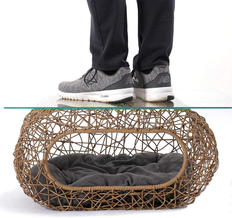 Fun Stackable Cat Condo for Indoor Cats - Interactive Play Faux Rattan Cat House for Indoor Cats Kitty, Pet Friendly Top/Side House Entry, Cat Bed Enclosed