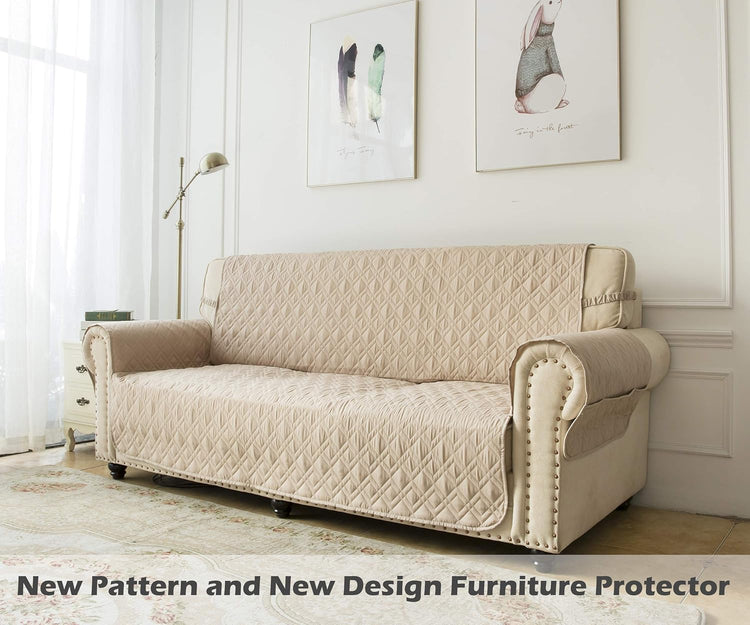 Ameritex Loveseat Cover Water-Resistant Quilted Furniture Protector with Back Nonslip Paws Slipcover for Dogs, Kids, Pets Loveseat Slipcover Stay in Place for Leather (54", Beige)