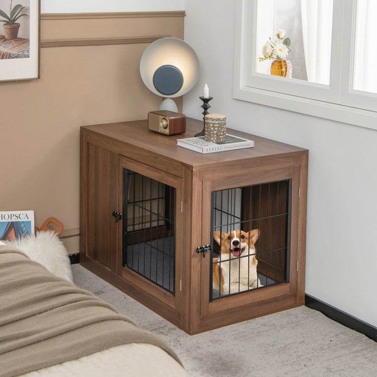 Furniture Dog Crate with Cushion and Double Doors - The Max & Rex Collection